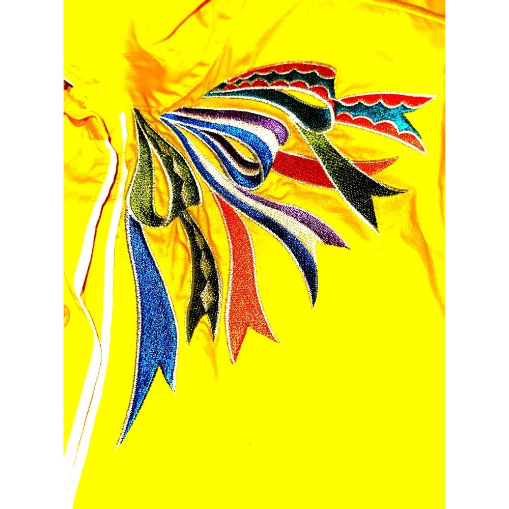 Bob Mackie Wearable Art Yellow Embroidered Shirt Vintage Button Down Retro Chic - Picture 10 of 11